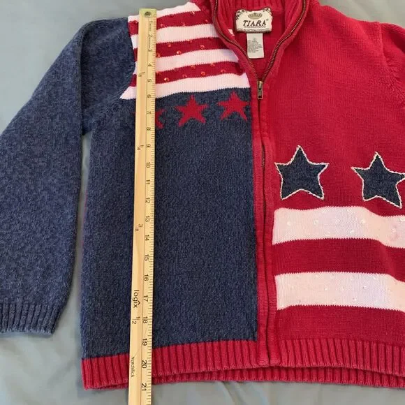 Tiara International Sweater Womens Small Red Blue Zip‎ Patriotic Stars Stripes - Picture 4 of 6